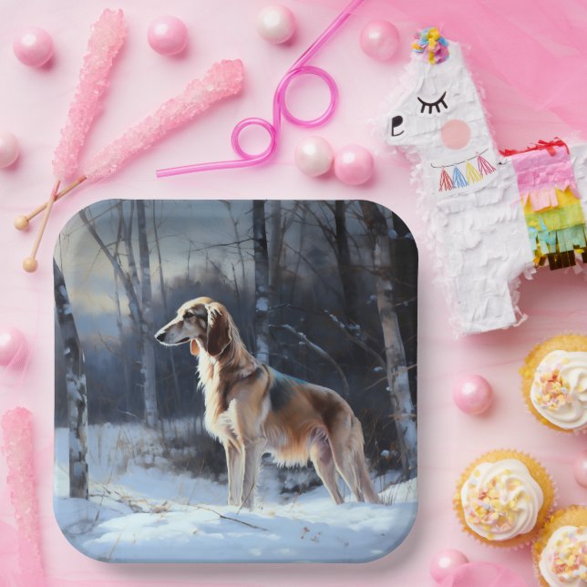 Saluki Let It Snow Christmas Paper Plates (Party)