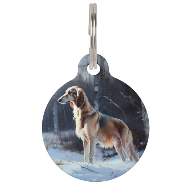 Saluki Let It Snow Christmas Pet ID Tag (Front)