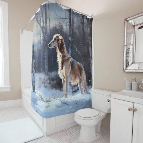 Saluki Let It Snow Christmas Shower Curtain