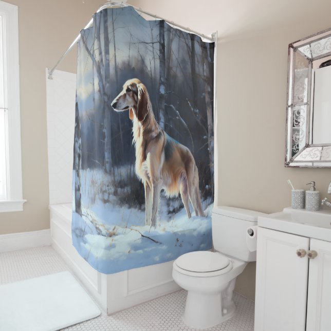 Saluki Let It Snow Christmas Shower Curtain (In Situ)