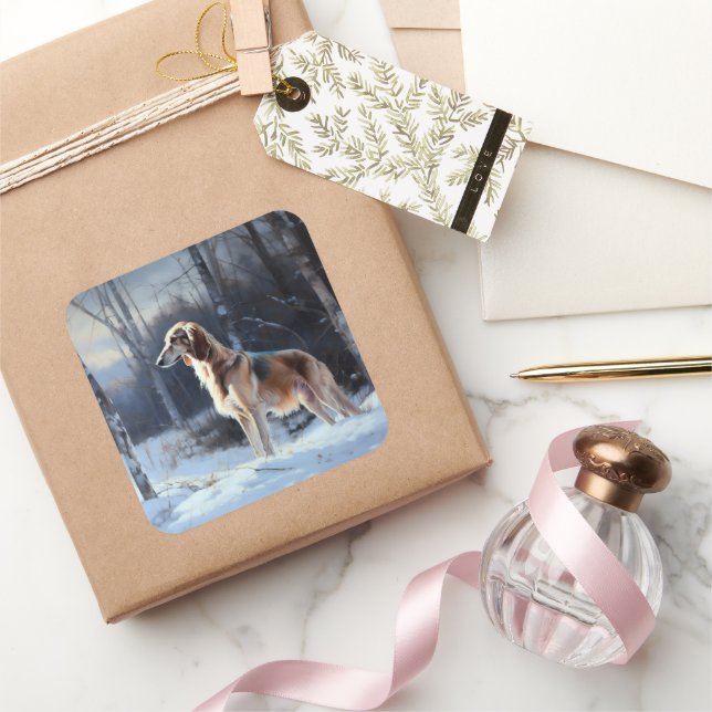 Saluki Let It Snow Christmas Square Sticker (Gifting)