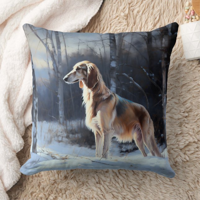 Saluki Let It Snow Christmas Throw Pillow (Blanket)