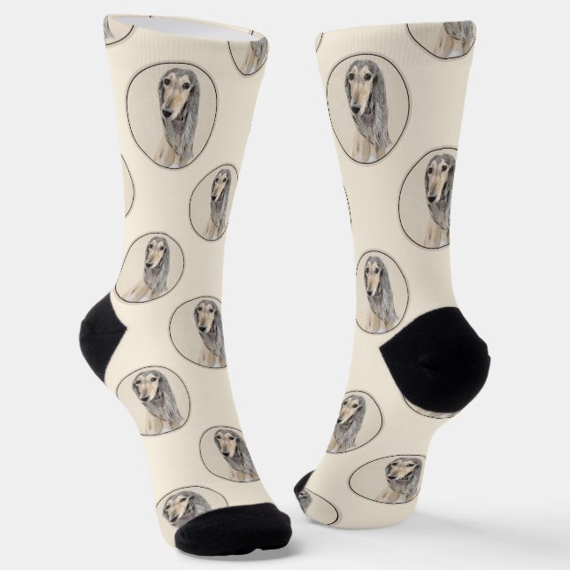 Saluki Painting Fawn Sable Cute Original Dog Art Socks (Angled)