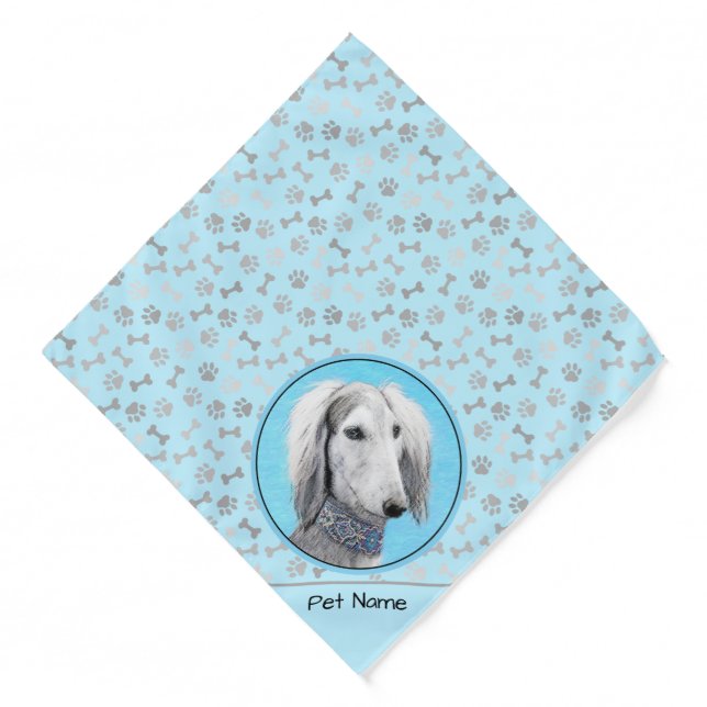 Saluki Painting Silver Feathered Original Dog Art Bandana (Front)