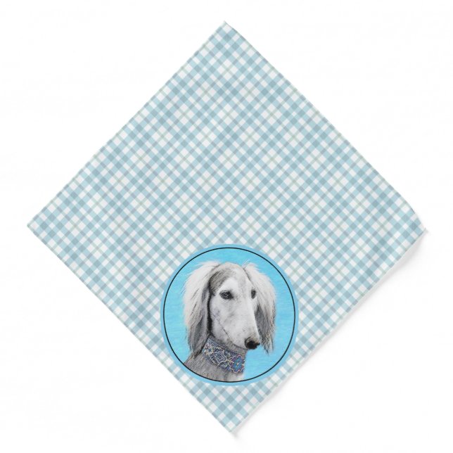 Saluki Painting Silver Feathered Original Dog Art Bandana (Front)