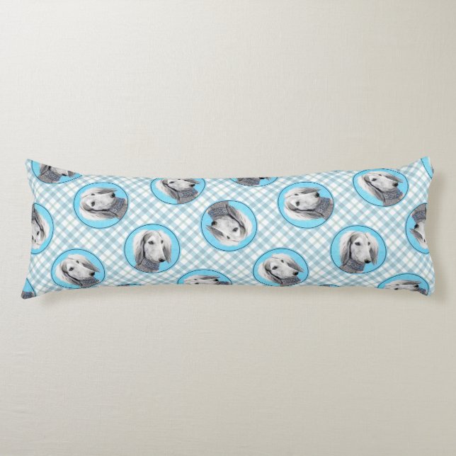 Saluki Painting Silver Feathered Original Dog Art Body Pillow (Front)