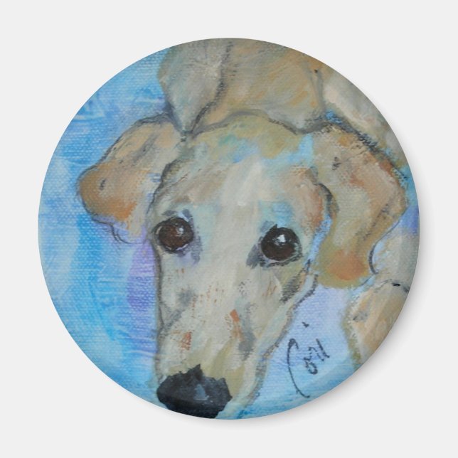 Saluki Puppy Dog Art Round Magnet (Front)
