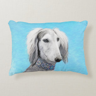 Saluki (Silver) Painting - Cute Original Dog Art Accent Pillow