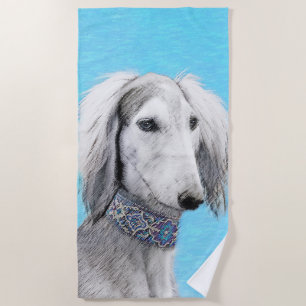 Saluki (Silver) Painting - Cute Original Dog Art Beach Towel
