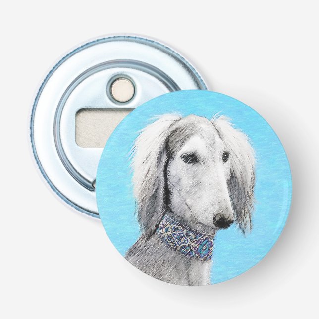 Saluki (Silver) Painting - Cute Original Dog Art Bottle Opener (Front)