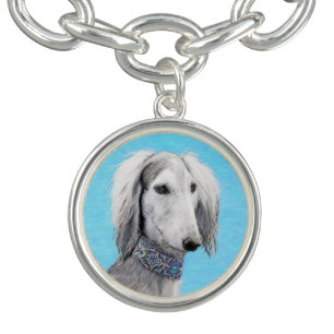 Saluki (Silver) Painting - Cute Original Dog Art Bracelet