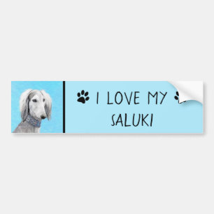 Saluki (Silver) Painting - Cute Original Dog Art Bumper Sticker