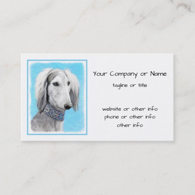 Saluki (Silver) Painting - Cute Original Dog Art Business Card (Front)