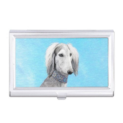 Saluki Silver Painting _ Cute Original Dog Art Business Card Case