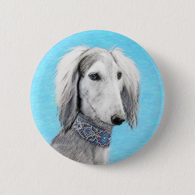 Saluki (Silver) Painting - Cute Original Dog Art Button (Front)