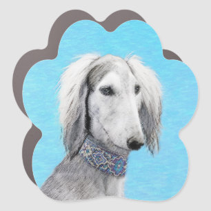 Saluki (Silver) Painting - Cute Original Dog Art Car Magnet