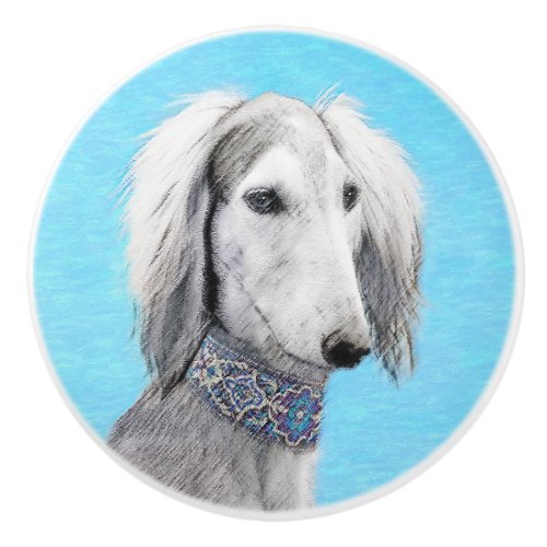 Saluki Silver Painting _ Cute Original Dog Art Ceramic Knob