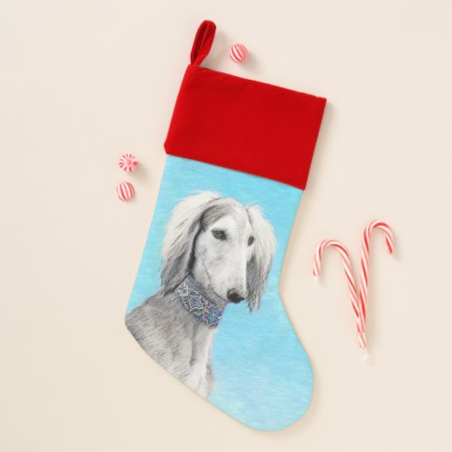 Saluki Silver Painting _ Cute Original Dog Art Christmas Stocking