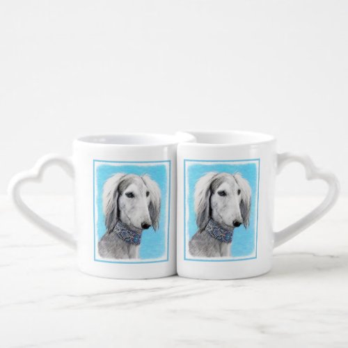 Saluki Silver Painting _ Cute Original Dog Art Coffee Mug Set