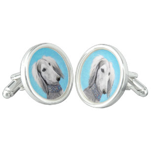 Saluki (Silver) Painting - Cute Original Dog Art Cufflinks