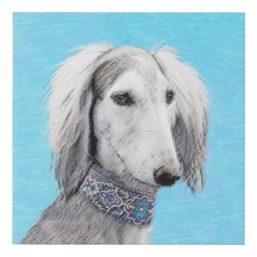 Saluki Silver Painting _ Cute Original Dog Art Faux Canvas Print
