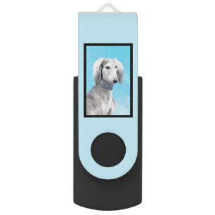 Saluki (Silver) Painting - Cute Original Dog Art Flash Drive