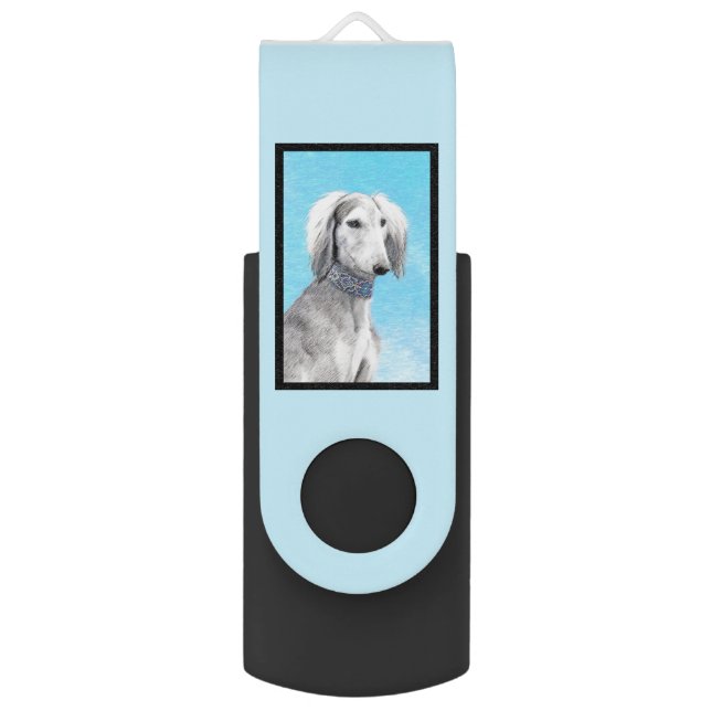 Saluki (Silver) Painting - Cute Original Dog Art Flash Drive (Back (Vertical))