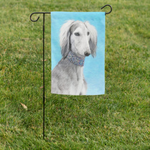 Saluki (Silver) Painting - Cute Original Dog Art Garden Flag
