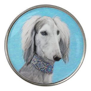 Saluki (Silver) Painting - Cute Original Dog Art Golf Ball Marker