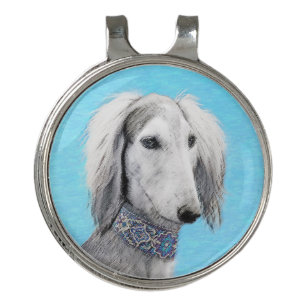 Saluki (Silver) Painting - Cute Original Dog Art Golf Hat Clip