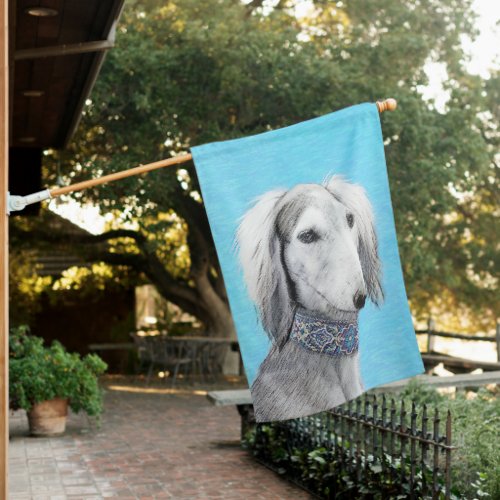 Saluki Silver Painting _ Cute Original Dog Art House Flag