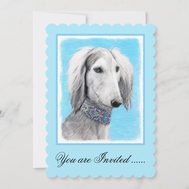 Saluki (Silver) Painting - Cute Original Dog Art Invitation (Front)