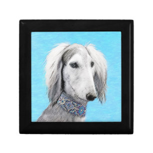 Saluki (Silver) Painting - Cute Original Dog Art Keepsake Box