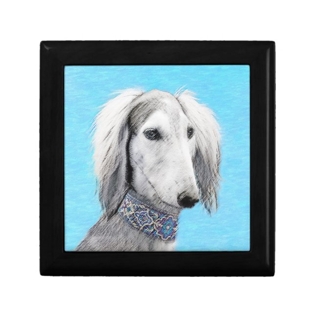 Saluki (Silver) Painting - Cute Original Dog Art Keepsake Box (Front)