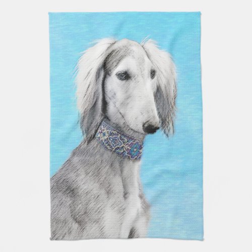 Saluki Silver Painting _ Cute Original Dog Art Kitchen Towel