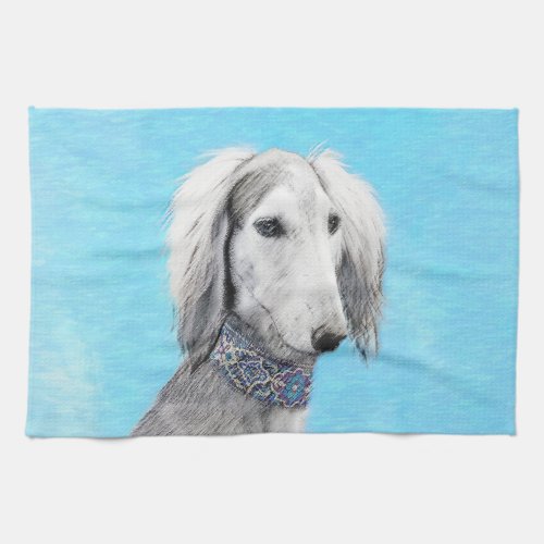 Saluki Silver Painting _ Cute Original Dog Art Kitchen Towel