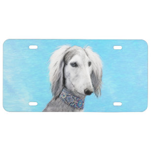 Saluki (Silver) Painting - Cute Original Dog Art License Plate