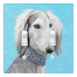 Saluki (Silver) Painting - Cute Original Dog Art Light Switch Cover