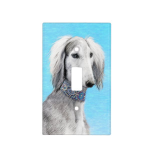 Saluki (Silver) Painting - Cute Original Dog Art Light Switch Cover