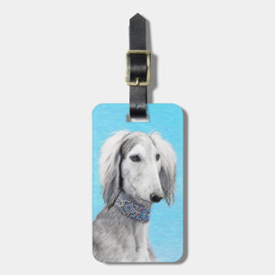 Saluki (Silver) Painting - Cute Original Dog Art Luggage Tag