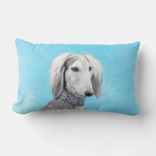 Saluki (Silver) Painting - Cute Original Dog Art Lumbar Pillow