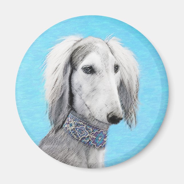 Saluki (Silver) Painting - Cute Original Dog Art Magnet (Front)
