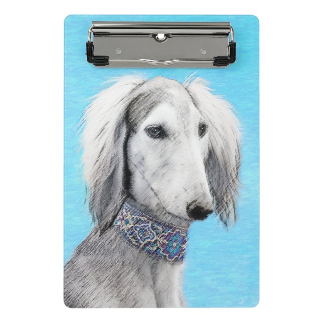 Saluki (Silver) Painting - Cute Original Dog Art Mini Clipboard (Front)
