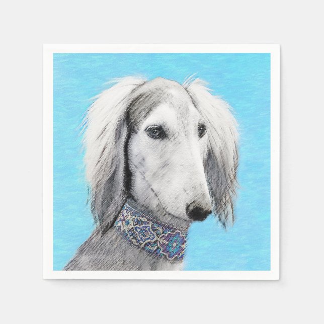Saluki (Silver) Painting - Cute Original Dog Art Napkins (Front)