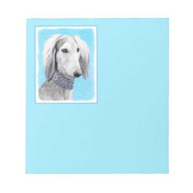 Saluki (Silver) Painting - Cute Original Dog Art Notepad (Front)