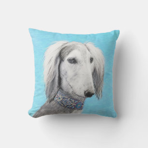 Saluki (Silver) Painting - Cute Original Dog Art Outdoor Pillow