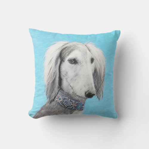 Saluki Silver Painting _ Cute Original Dog Art Outdoor Pillow