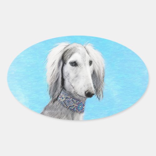 Saluki Silver Painting _ Cute Original Dog Art Oval Sticker