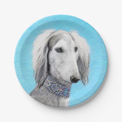 Saluki Silver Painting _ Cute Original Dog Art Paper Plates