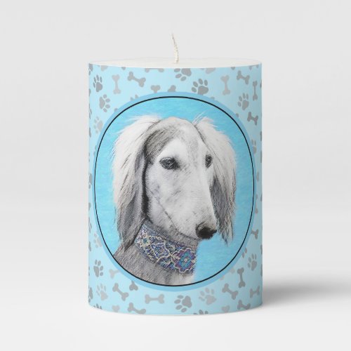 Saluki Silver Painting _ Cute Original Dog Art Pillar Candle